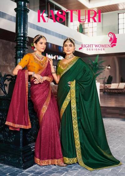 Kasturi By Right Women Vichitra Silk Festive Wear Saree Collection